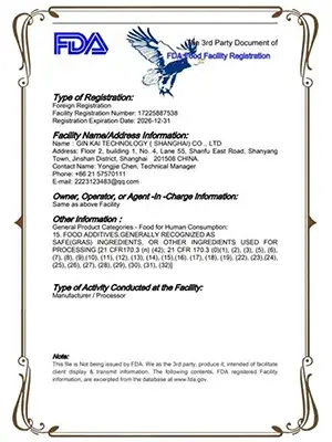 FDA Food Facility Registration Document